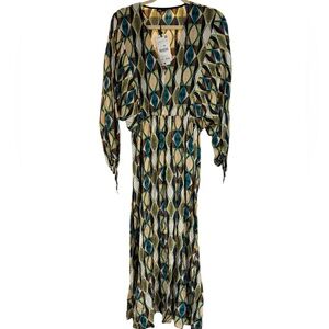 Zara Multicolor Geometric Maxi Dress in Teal, Navy & Cream